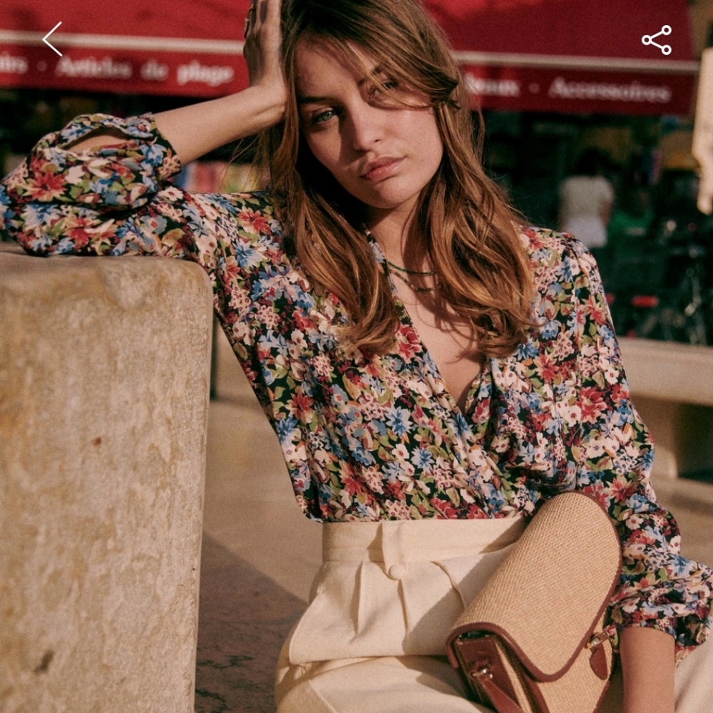 Sezane Multicolor Floral V-Neck Blouse - Picture 2 of 9